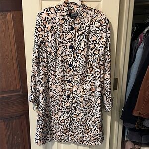 Dennis Basso Black and Tan Animal Print Rain Coat